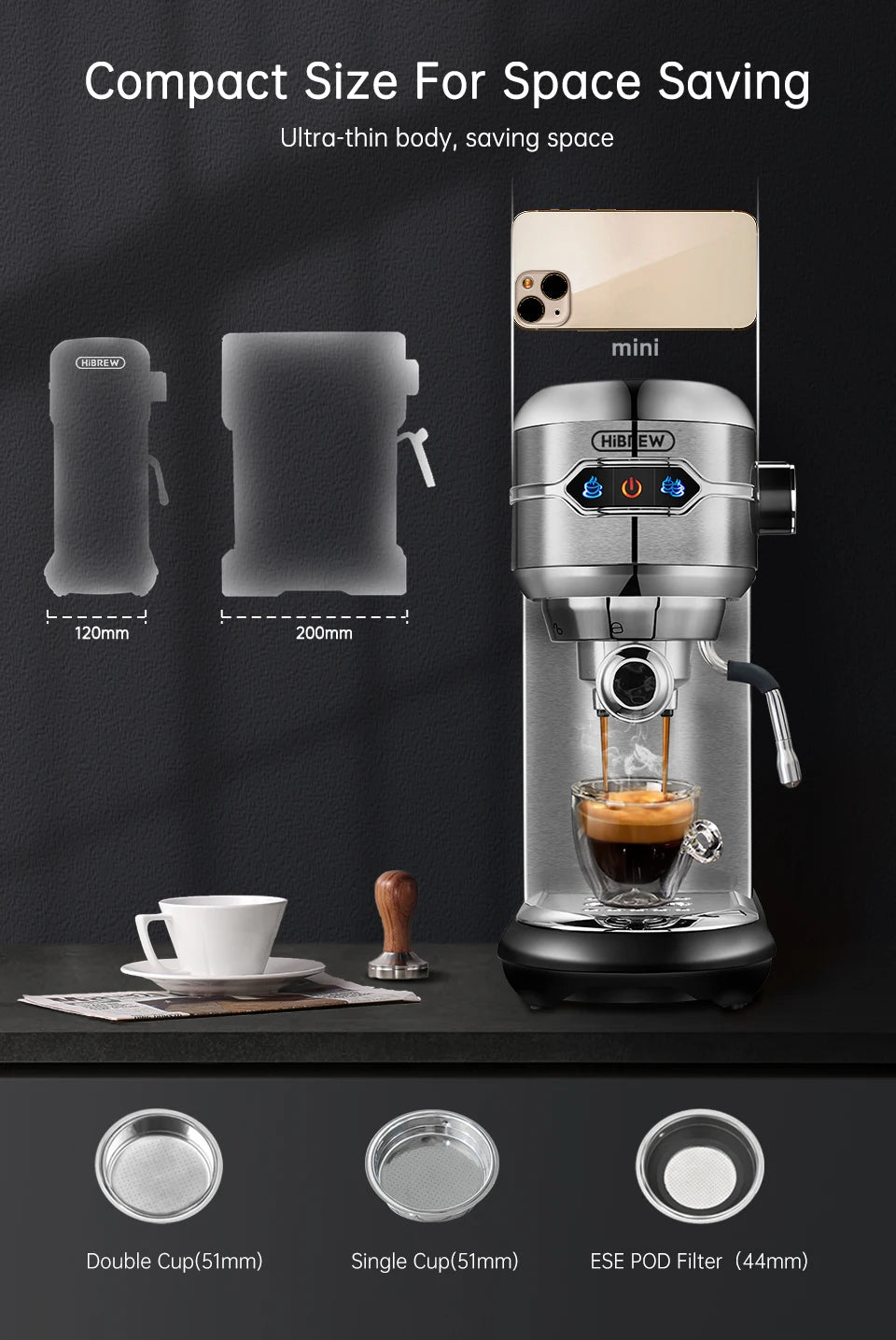 Coffee Maker20 Bar Semi Automatic Super Slim ESE POD & Powder Espresso Machine H11