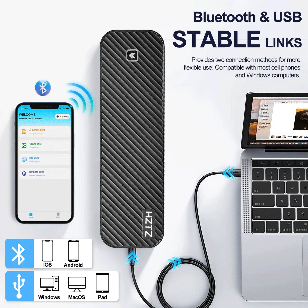 Inkless Portable A4 Thermal Printer Bluetooth PDF Excel Word Document Printing Machine Paper Roll