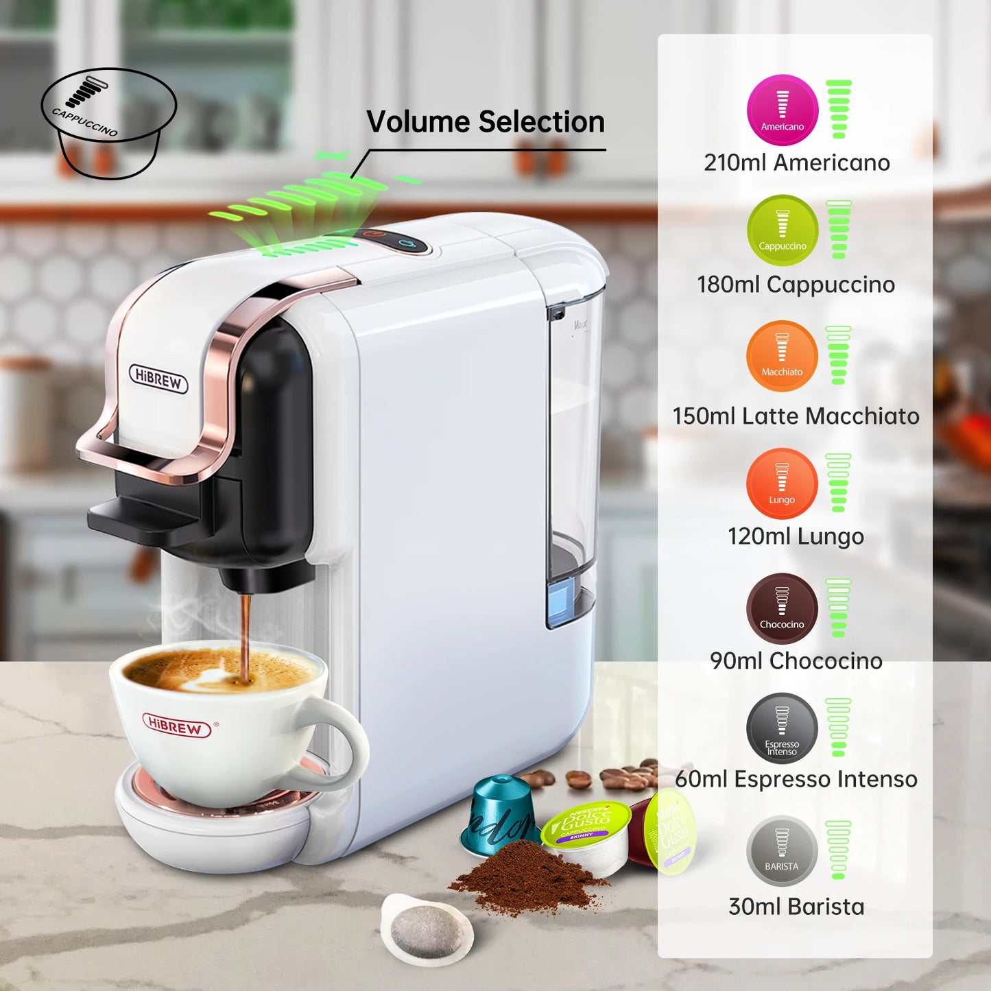 Multiple Capsule Coffee Machine, Dolce Gusto Milk Nespresso Capsule ESE Pod Ground Coffee Cafeteria 20Bar 5 in 1