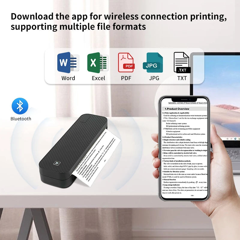 Inkless Portable A4 Thermal Printer Bluetooth PDF Excel Word Document Printing Machine Paper Roll