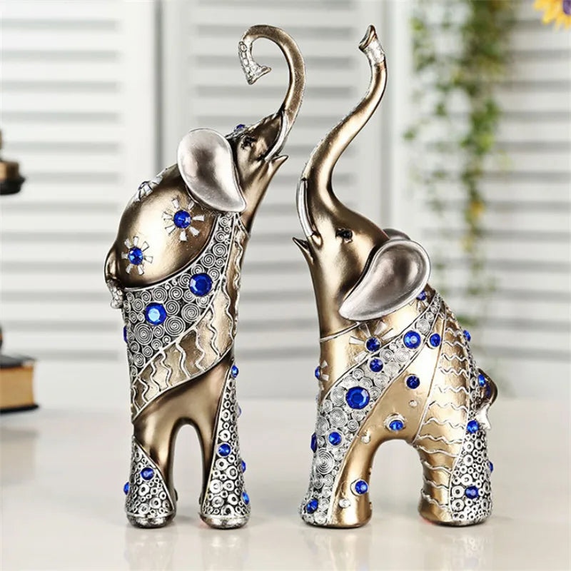 2pcs/set European Resin Elephant Mother and Child Animal Figurine Home Living Room Decoration Creative