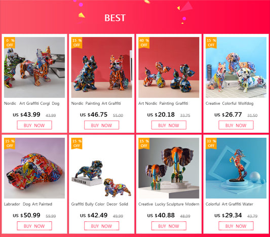 Nordic Art Graffiti Dog Painting Creative Resin Crafts Home Decor for All Rooms