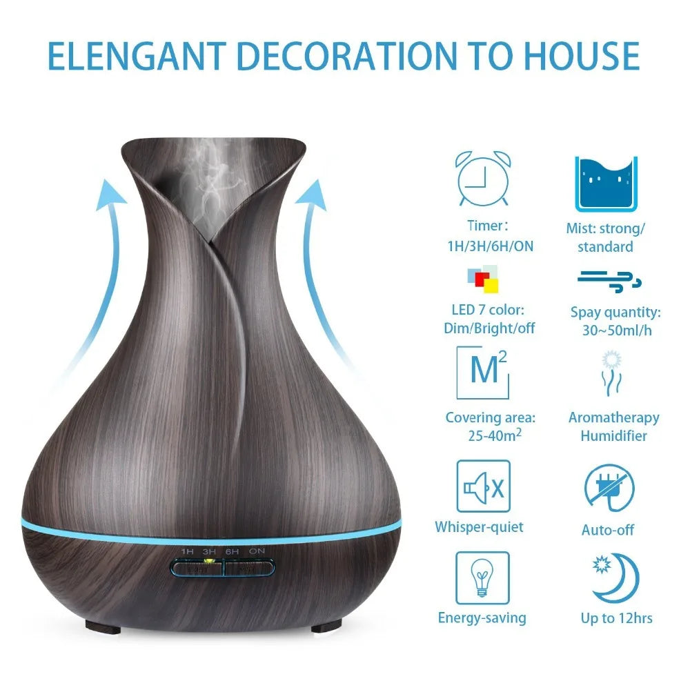 Essential Oil Diffuser Mist Maker Fogger Large Capacity Ultrasonic Air Humidifier with LED Lights for Home Aroma Diffuser