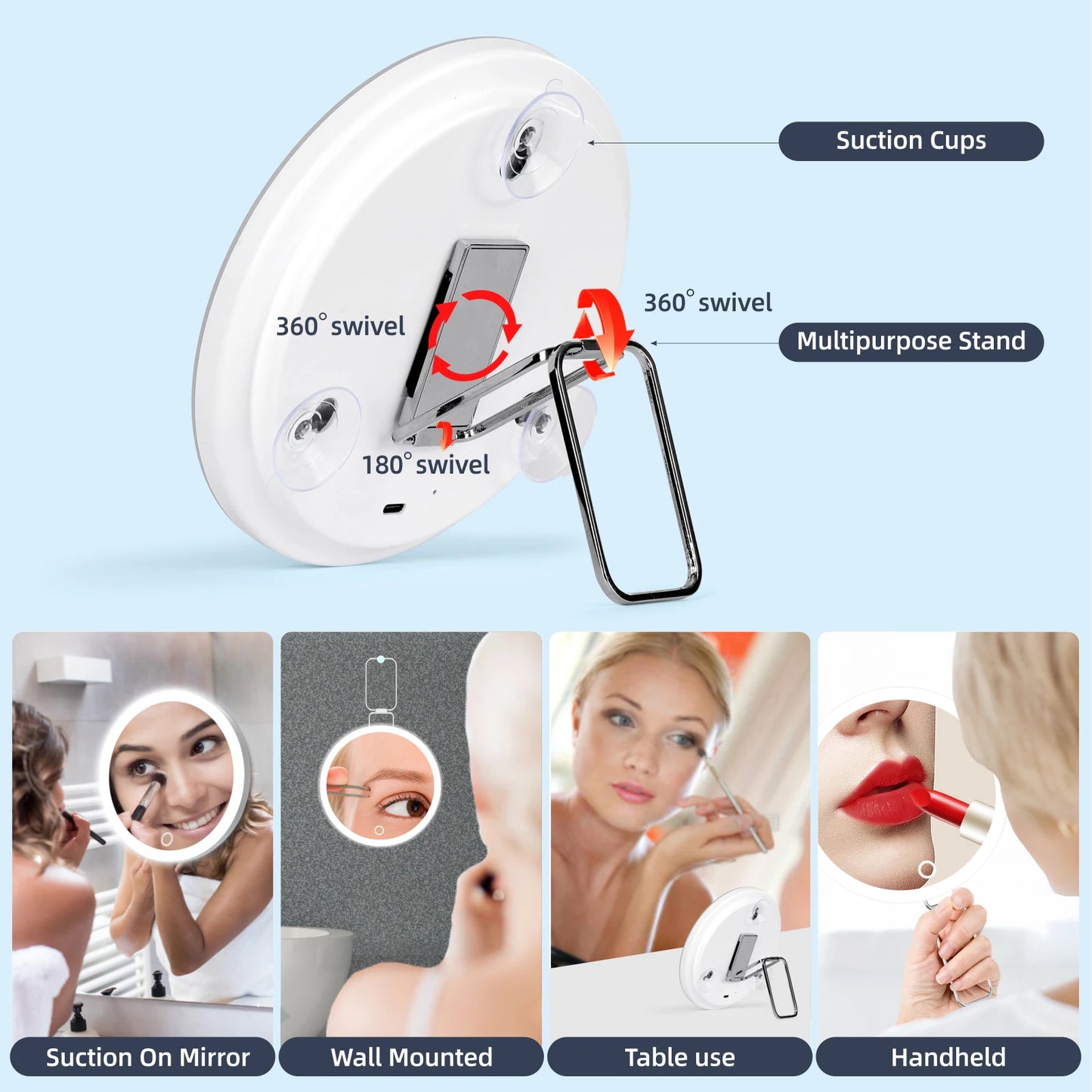 Magnifying Mirror with Light, 5-30X Magnified Mirror with 360° Adjustable Stand Suction Cup