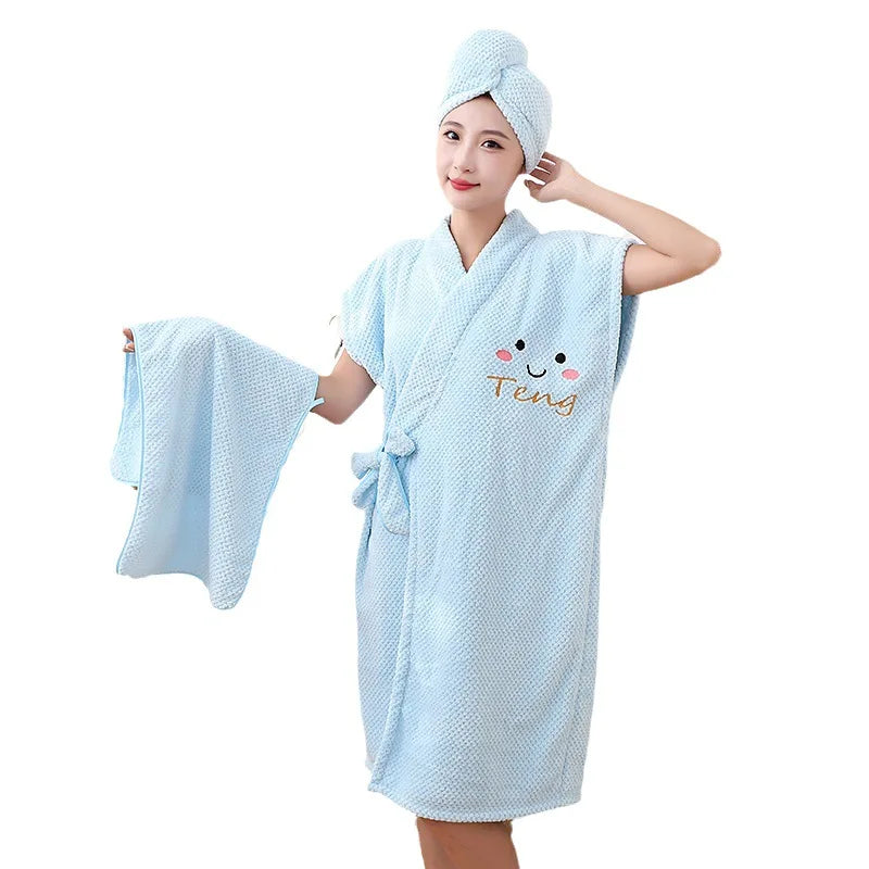 New pineapple bathrobe bath towel coral velvet thickened home cross binding skirt with cap