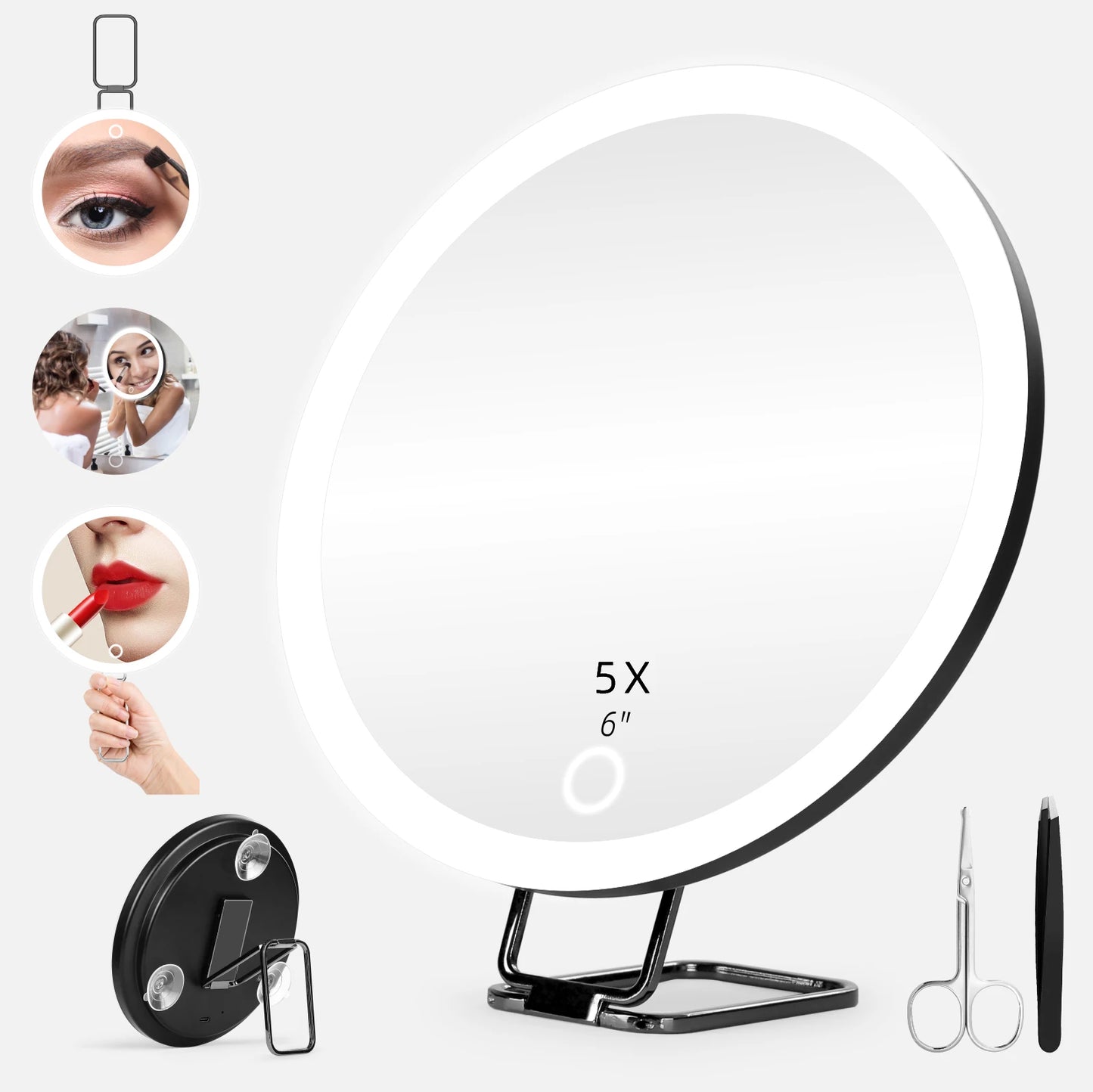 Magnifying Mirror with Light, 5-30X Magnified Mirror with 360° Adjustable Stand Suction Cup