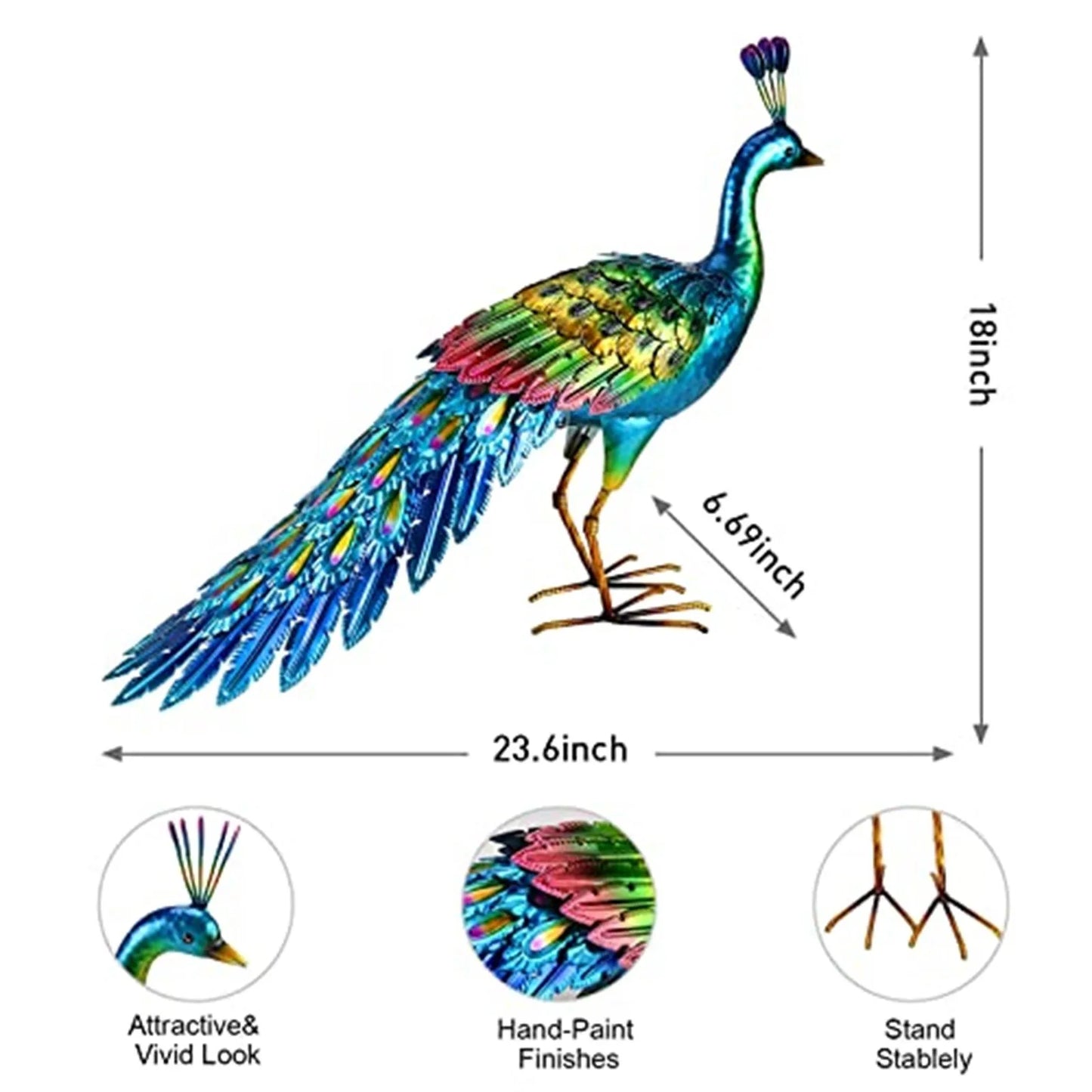 Peacock Sculpture Handmade Craft Collectible Peacock Figurine Garden
