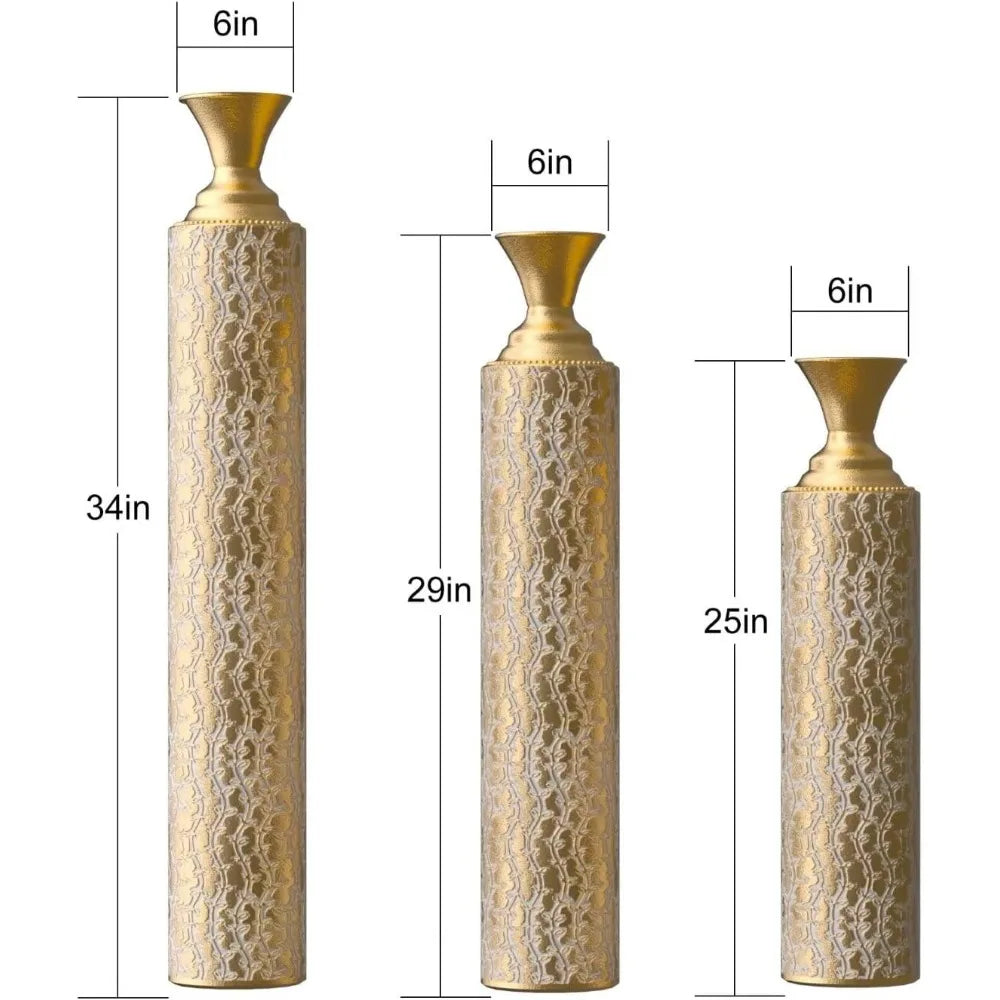 Gold Floor Vases Decor Set of 3 Metal Floor Vases Home Decor for Flowers Vases