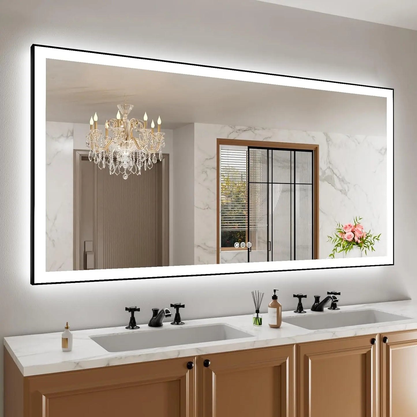 LED Mirror with Front and Backlight, Dimmable Wall Mirrors with Anti-Fog, Shatter-Proof, Memory, 3 Colors