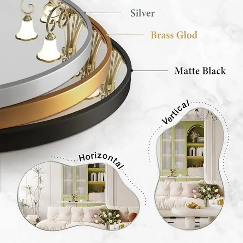 20"x36" Asymmetrical Wall Mirror Gold Frame Aviation Aluminum Alloy for All Rooms Decor