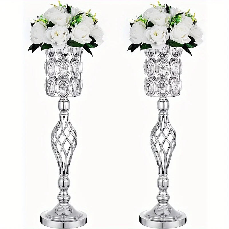 2/10 Piece Metal Diamond Crystal Vase, 24 Inch Gold Multi-Purpose Flower Stand, for All Occasions