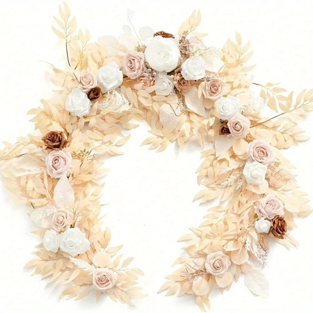 Eucalyptus Willow Leaf Garland with Flower, Handcrafted Sweetheart Arch Backdrop Decorations