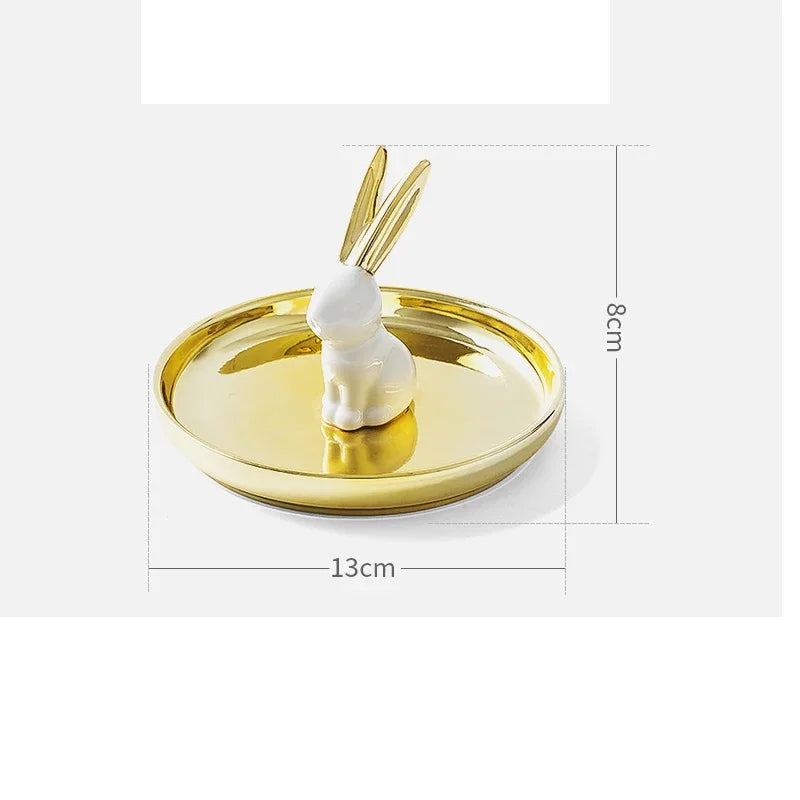 Nordic Ceramic Gold plating Jewelry Dish Storage Plates Dessert Display Bowl Decoration Tray