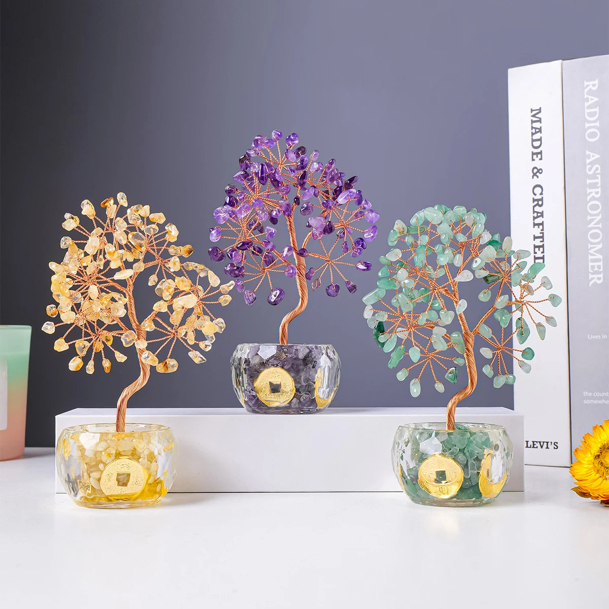 Natural Crystal Crushed Stone Tree of Life Fortune Tree Decor Ornament