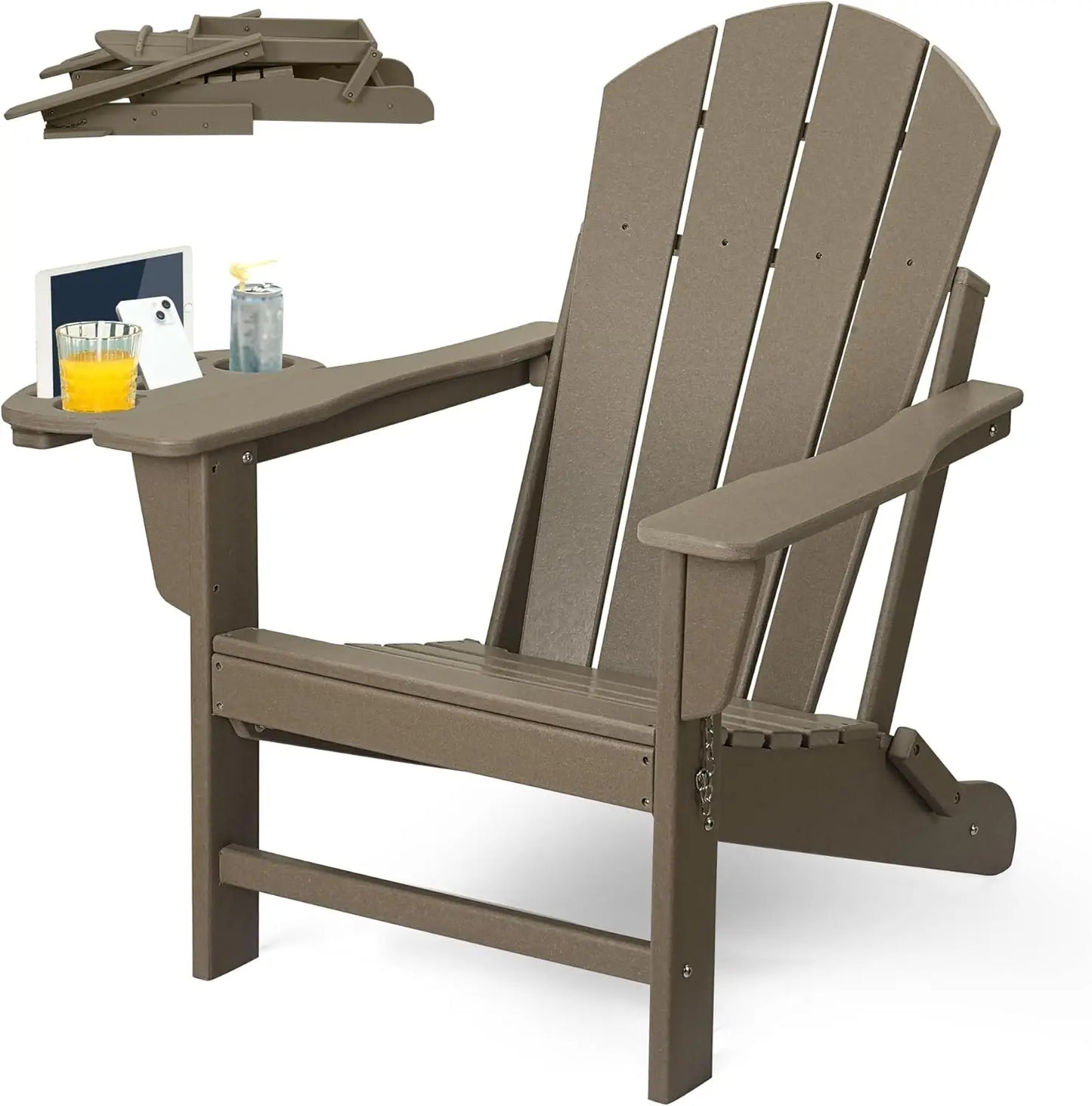 Adirondack Chair Set Chair w/4 in 1 Cup Holder Trays, Weather Resistant Outdoor
