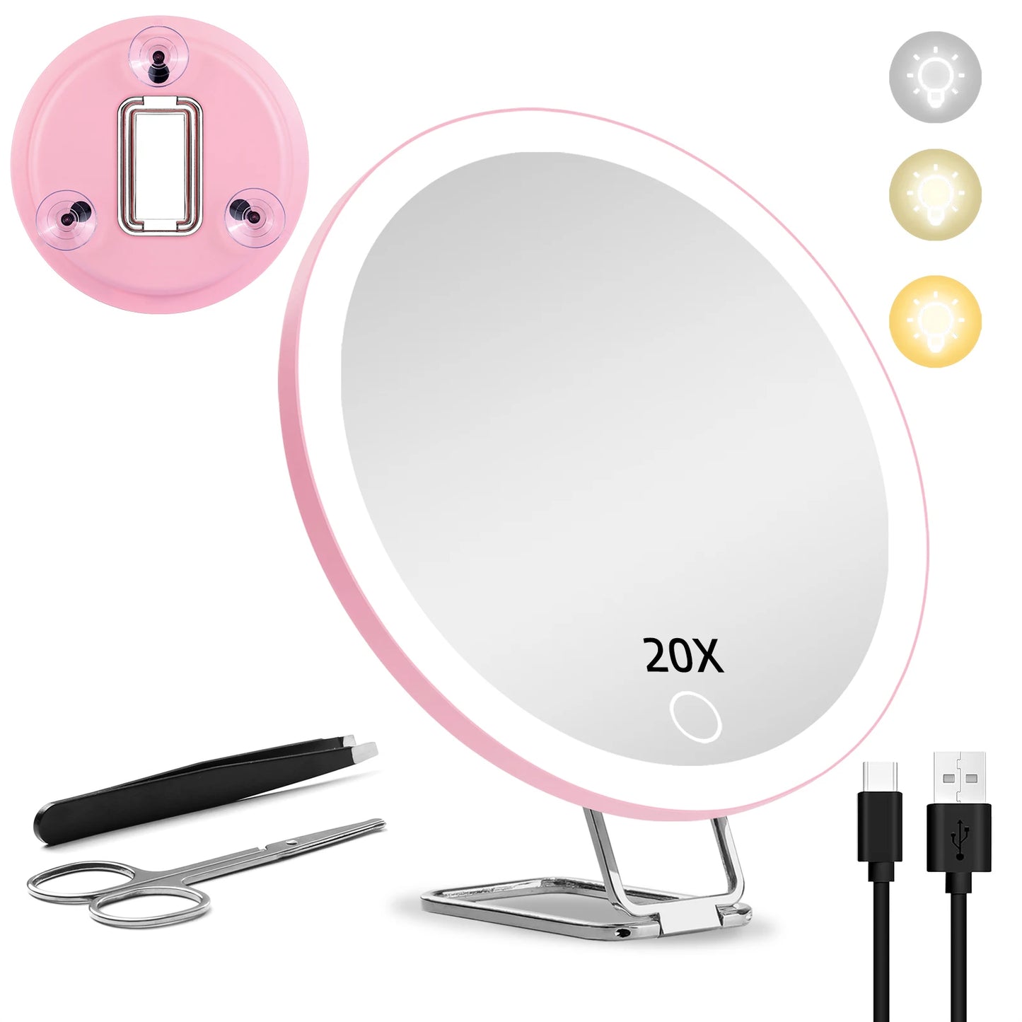 Magnifying Mirror with Light, 5-30X Magnified Mirror with 360° Adjustable Stand Suction Cup