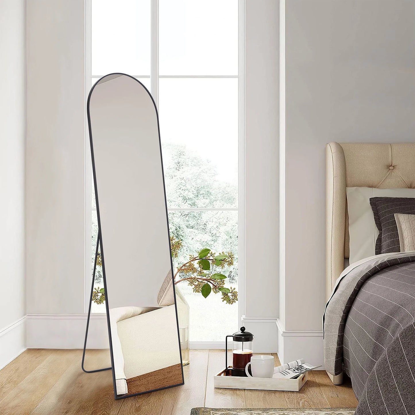 JHK Full Body Wall Mirror 59"x16" Standing Hanging or Wall-Mounted Mirrors with Stand Aluminum Alloy Frame