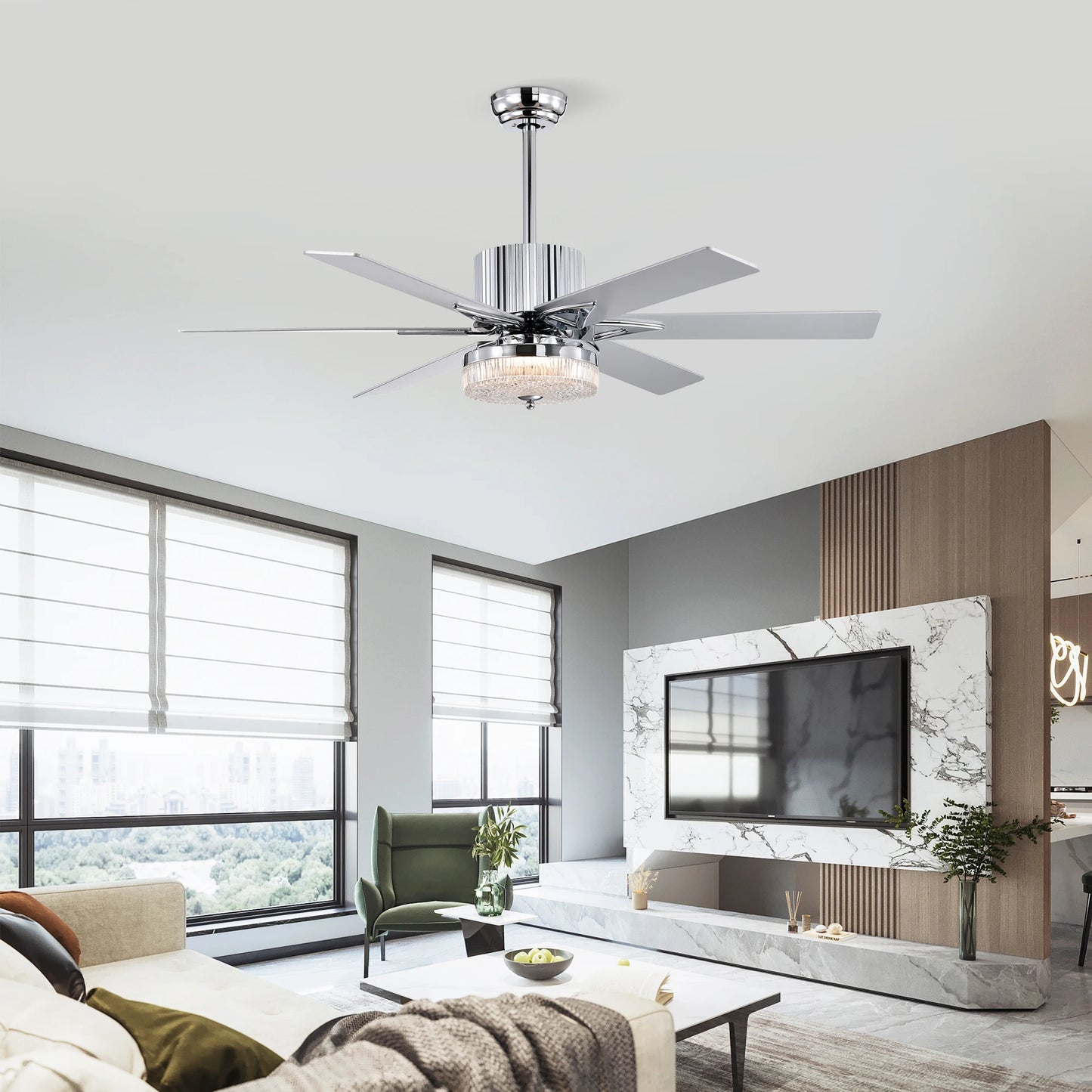 52'' Modern Ceiling Fans with Remote Wood Ceiling Fan with Lights, LED Ceiling Fan Light with 6 Blade,3 Speed AC Motor Indoor