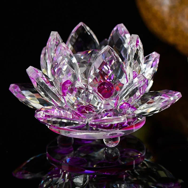 Quartz Crystal Lotus Flower Glass Fengshui Ornament Figurines Home Decor
