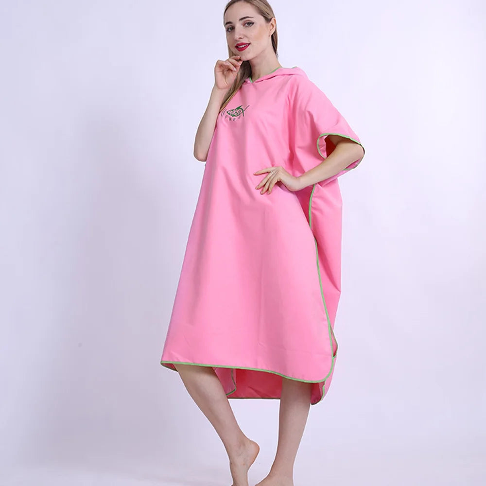 Robe with Hood Microfiber Towel Poncho with Zipper Short Sleeve Poncho Quick Dry
