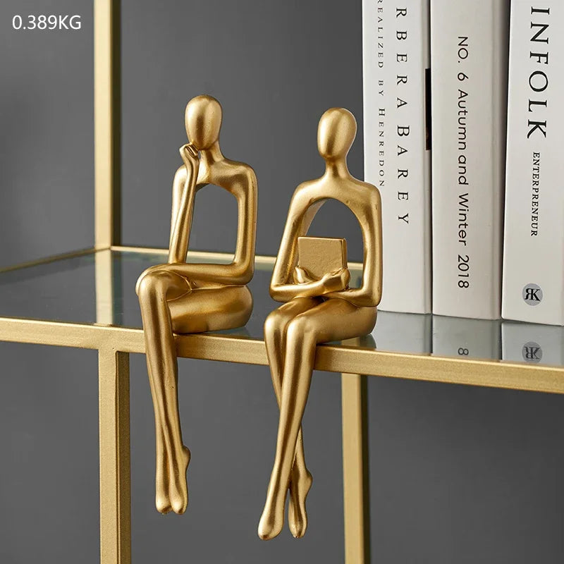 Gold Statues Bookshelf Sculpture For Living Room Modern Figurines Decor