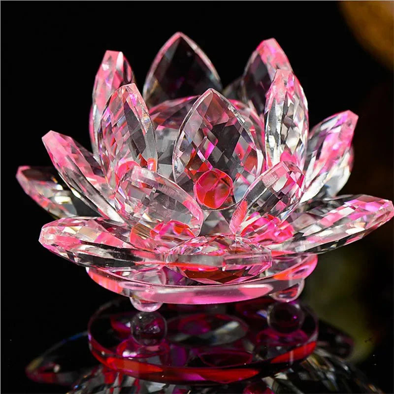 Quartz Crystal Lotus Flower Glass Fengshui Ornament Figurines Home Decor
