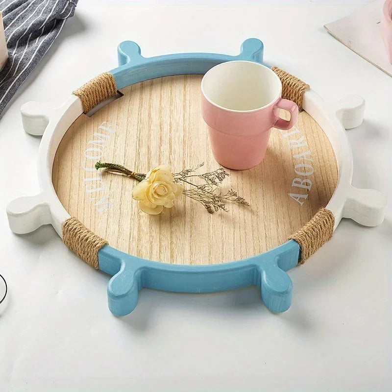 1PC Mediterranean Wooden Rudder Tray Storage Ocean Style Home Decor Ins Simple Home Tray