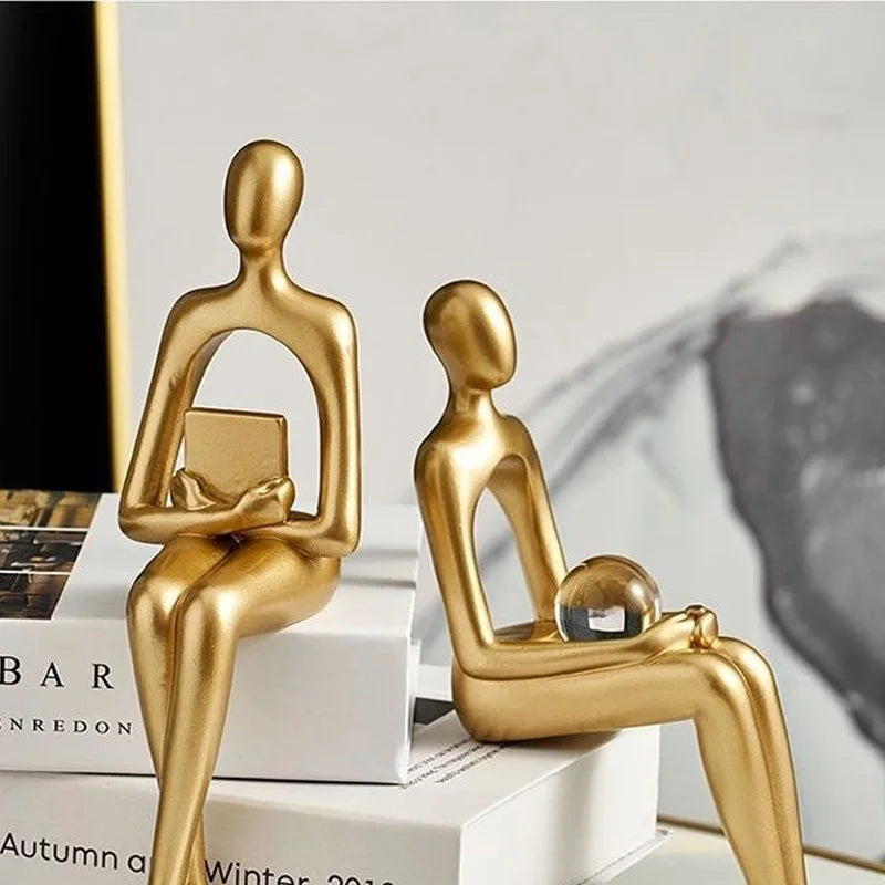 Gold Statues Bookshelf Sculpture For Living Room Modern Figurines Decor