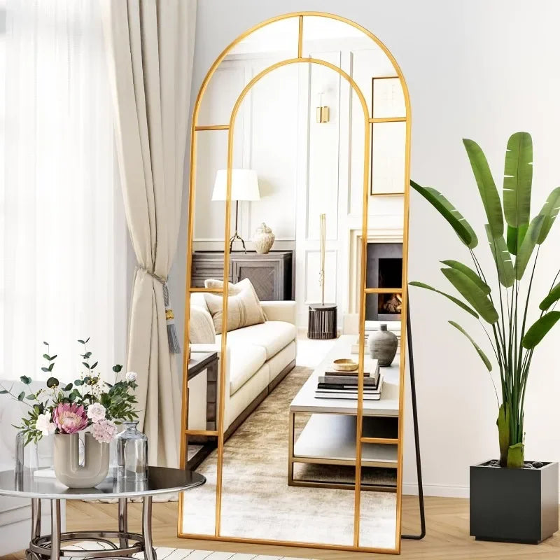 Arched Mirror, 65" x 22" Window Floor, Metal Framed Decor