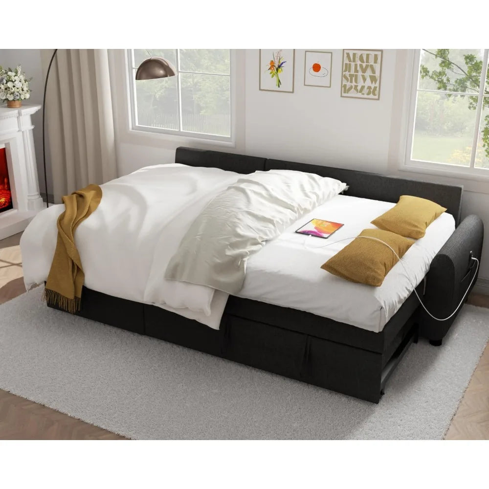 Sectional Sofa Couch Sleeper Sofa Bed with Reversible Storage Chaise Pull Out Couch with side Pocket