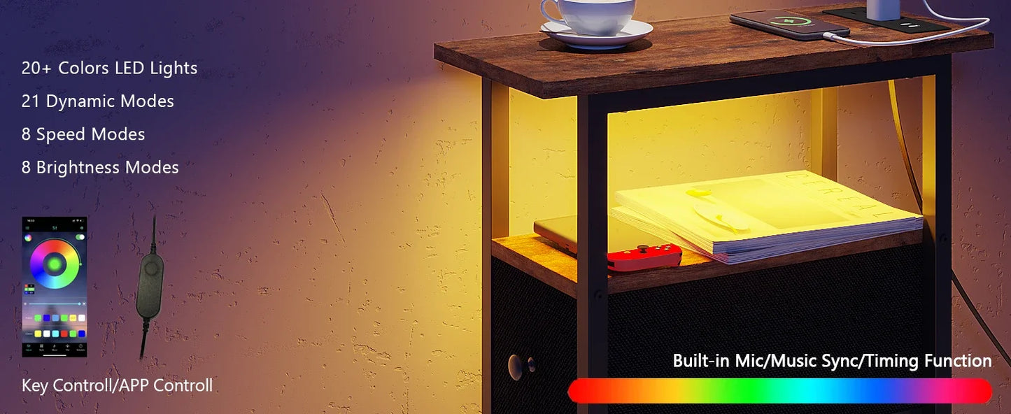 Side Table with 2 Fabric Drawers,, Slim Table for all Rooms