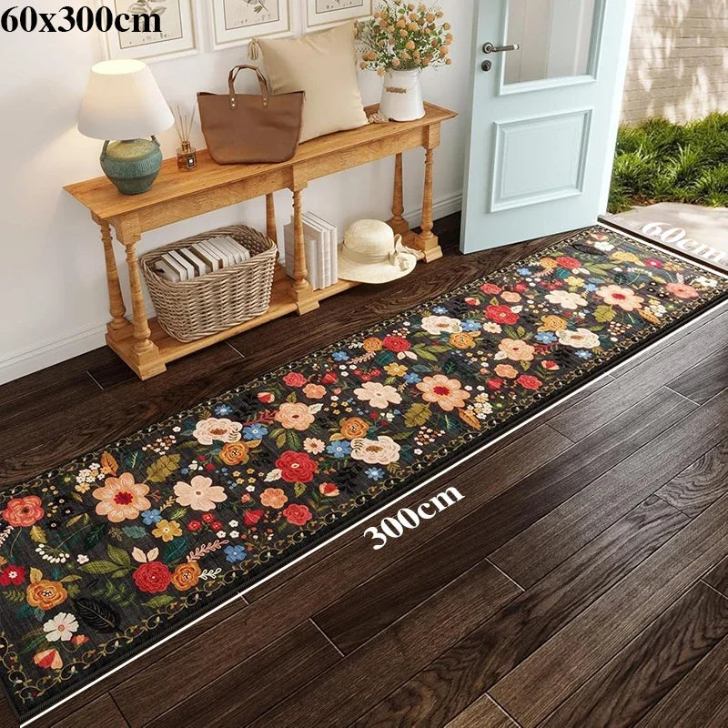 Hallway Carpet Runway Rug Machine Washable Non-slip Floor Mat Spring Flower Home Decoration Rugs for Living Room