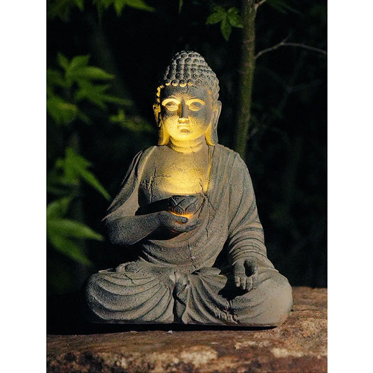 Solar Buddha Sculpture Light Zen Asian Garden Decor Outdoor Front Porch Patio Yard or Home