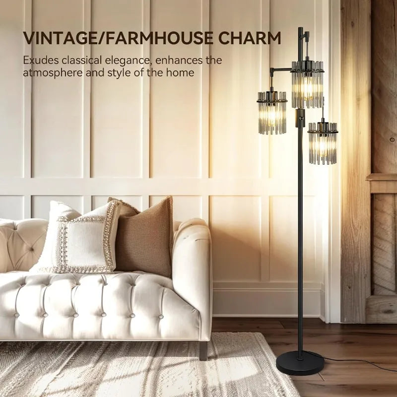 Modern Floor Lamp for Living Room or any room, Dimmable Glass Standing Lamp with 3 Elegant Teardrop