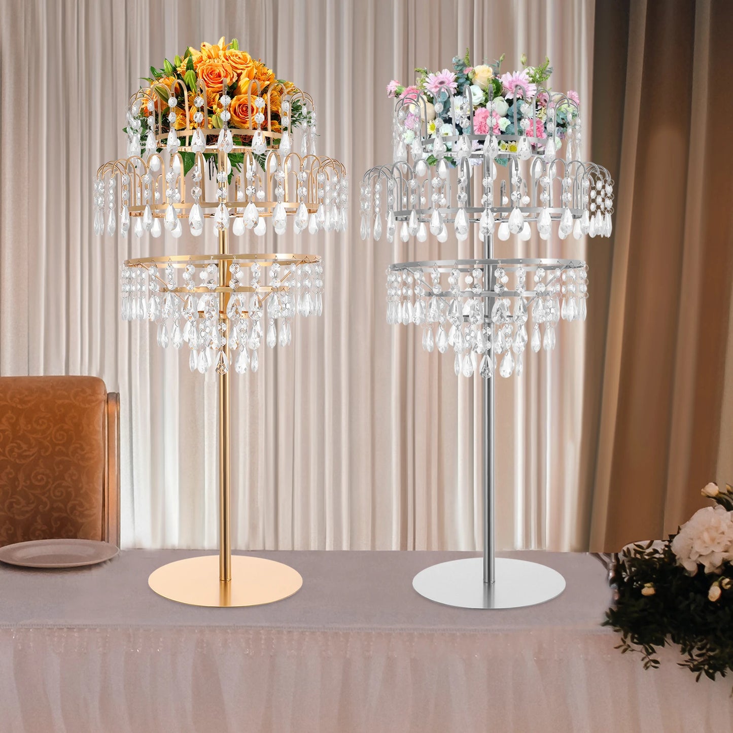 5 Tiers Crystal Flower Display Stand Floral Holder Elegant Fountain Decoration Shelf Silver