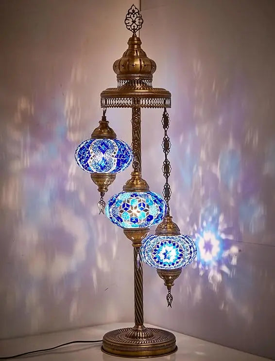 Turkish Moroccan Mosaic Floor & Table Lamp, Tiffany Style Colorful Exotic Oriental Bohemian Lamp