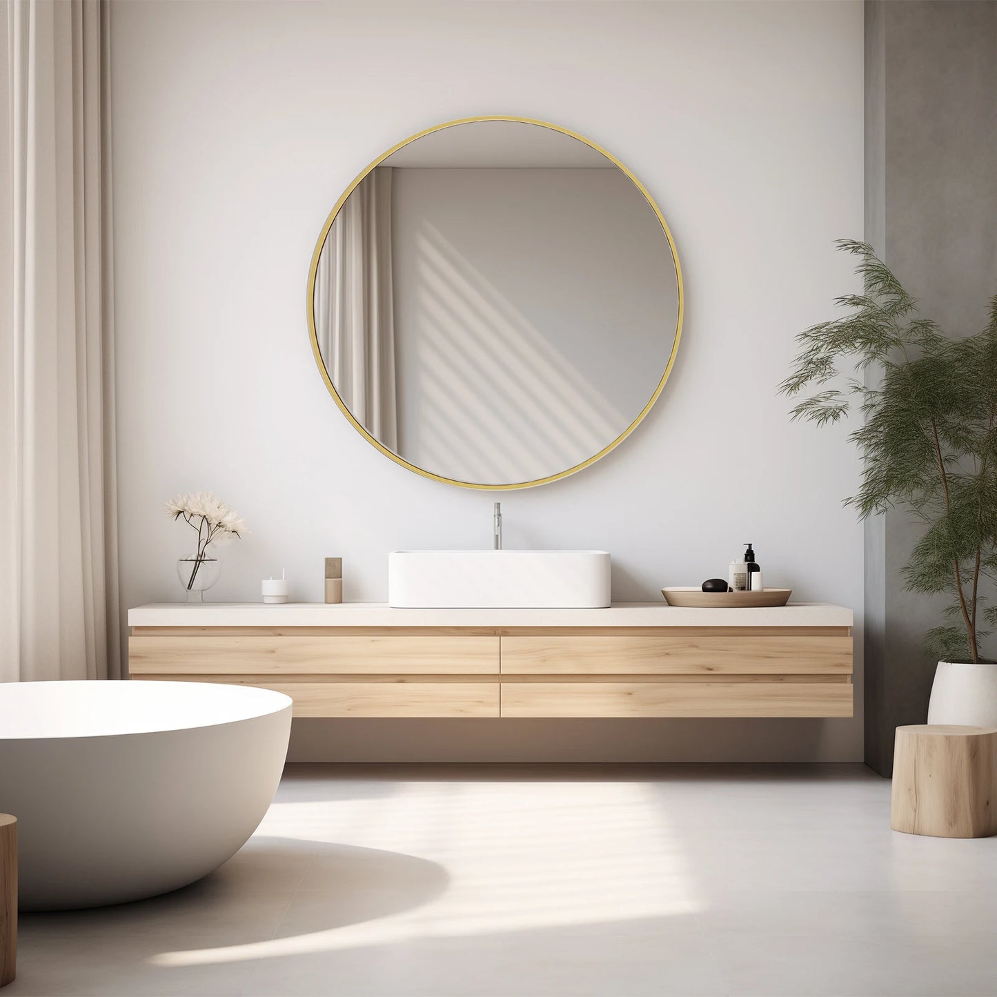 Gold Round Vanity Framed Mirror for Matte Metal Framed Modern Mirror Tempered Glass Bedroom Living Room