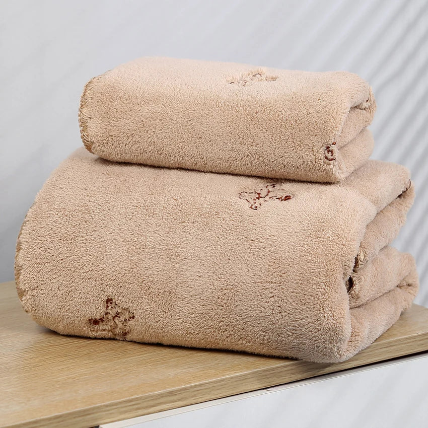 Soft Coral Towels Set Peach Bear Cherry Embroidered Face Bath Towel Super Absorbent
