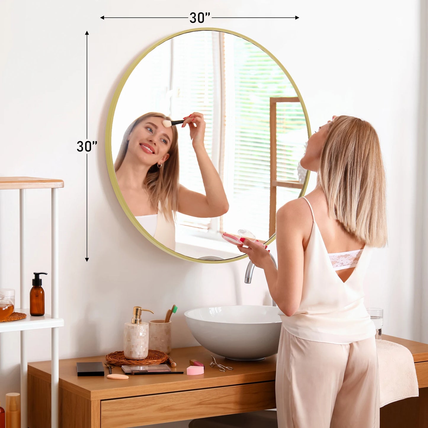 Gold Round Vanity Framed Mirror for Matte Metal Framed Modern Mirror Tempered Glass Bedroom Living Room