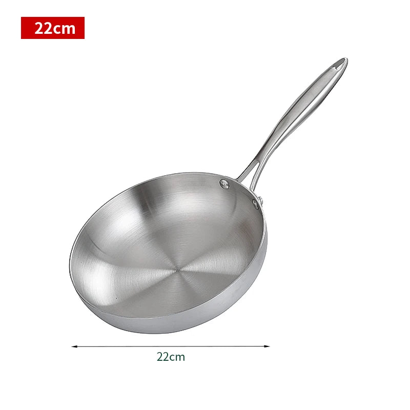 Stainless Steel Frying Pan, Nonstick Pan-Fried Pot Uncoated Kitchen Cookware Induction Cooker