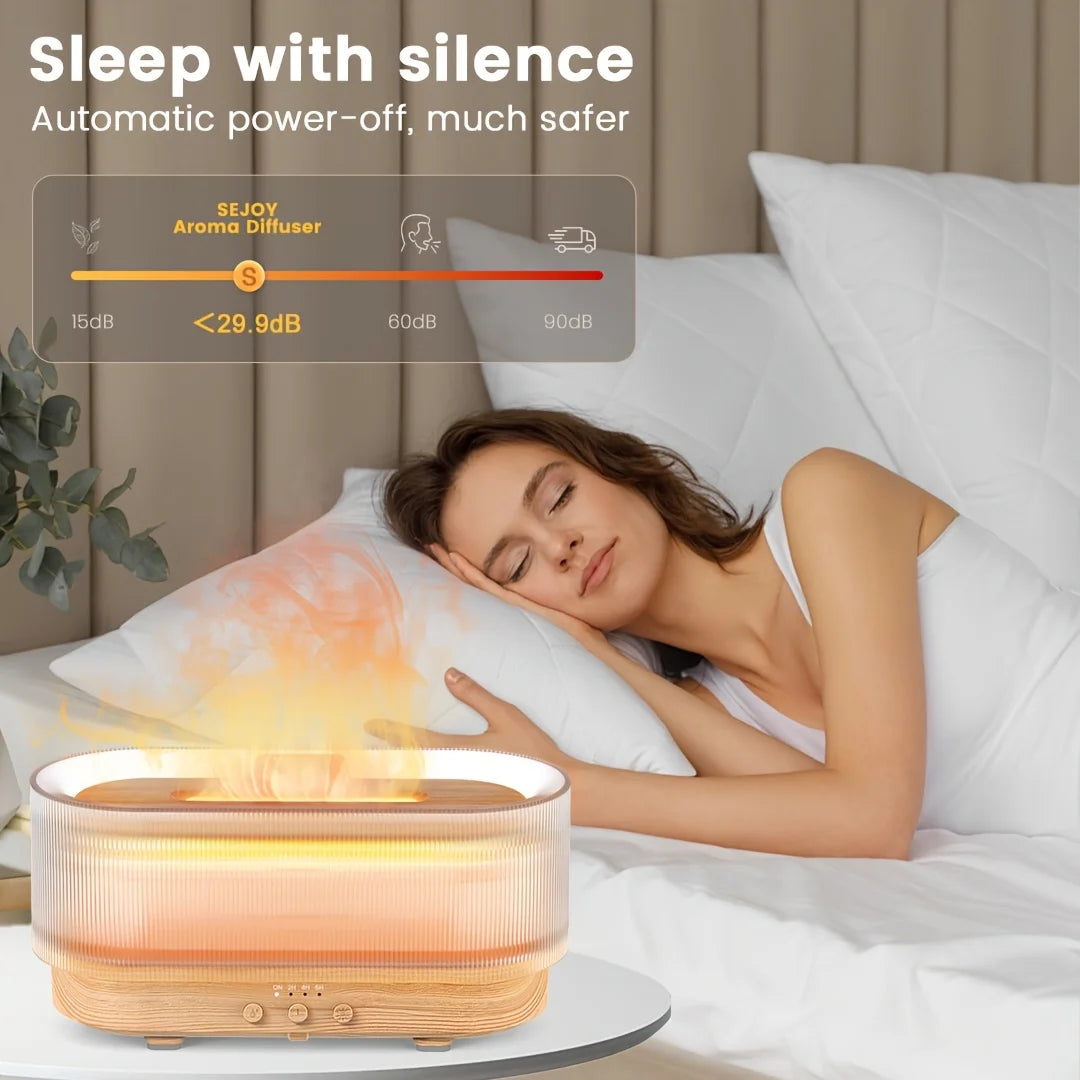 Humidifier 300ml 6 Colors Mood Simulation Flame Light Aromatherapy Diffuser Super Quiet Auto Shut-Off