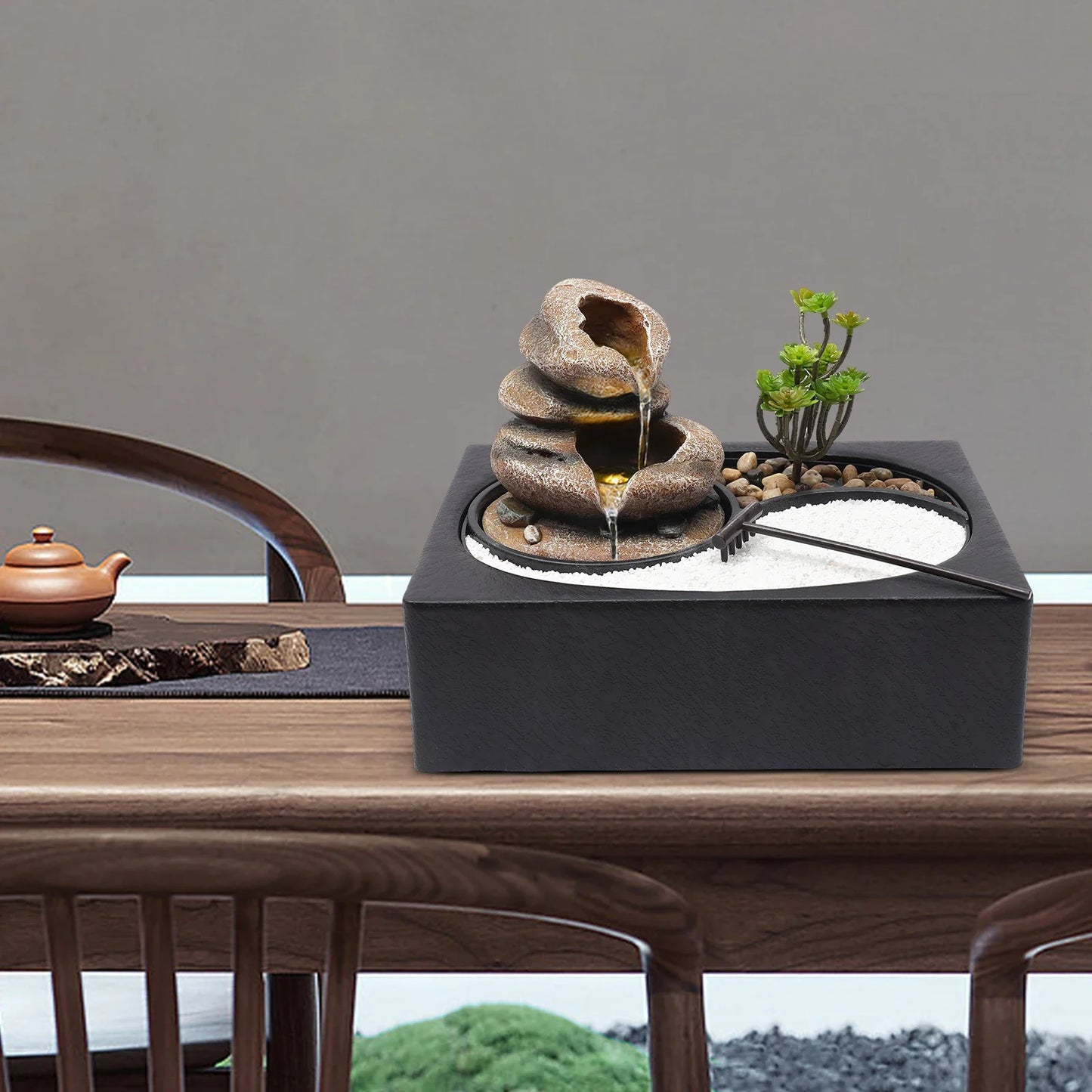 Water Fountain, Resin Tree Design, LED Light, Stable Base, Quiet Pump