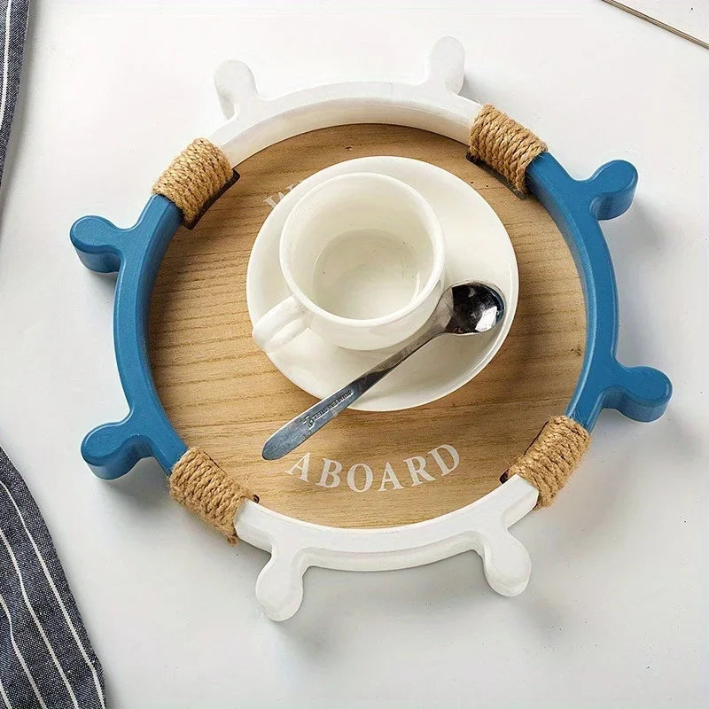 1PC Mediterranean Wooden Rudder Tray Storage Ocean Style Home Decor Ins Simple Home Tray