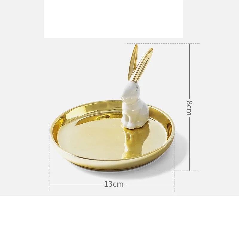 Nordic Ceramic Gold plating Jewelry Dish Storage Plates Dessert Display Bowl Decoration Tray
