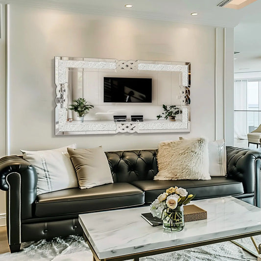 Large Crystal Crush Diamond Mirror Silver Decorative Wall Hang Mirror Beautiful for any Room