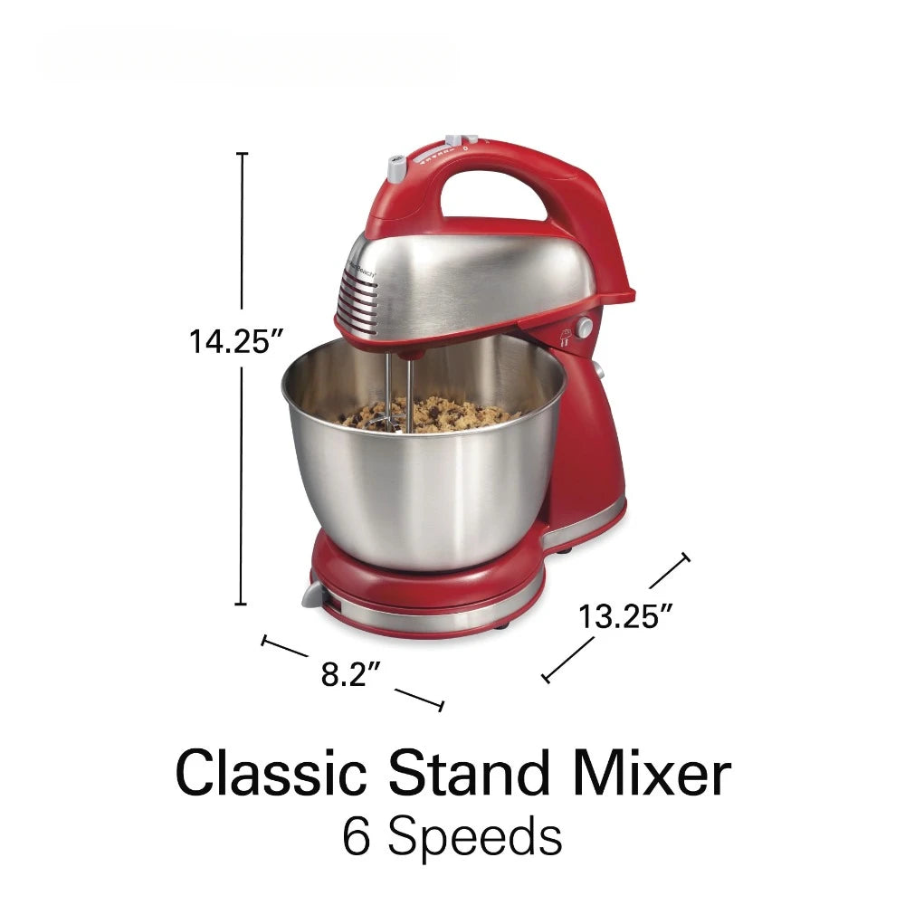 Classic Stand Mixer, 4 Quart Stainless Steel Bowl, 6 Speeds Blend Black and Red
