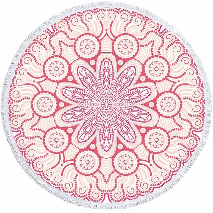 Mandala Geometric Round Beach Towel Bohemian Microfiber For Kids Adults Picnic and Yoga Mat