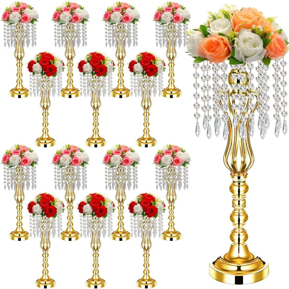 16 Pcs Centerpieces, Vase with Chandelier Crystal, Flower Party (Silver)