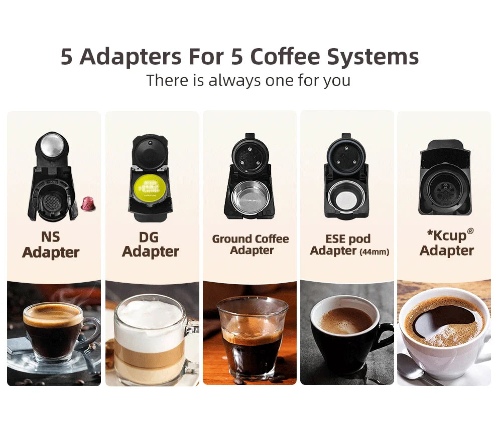 Multiple Capsule Coffee Machine, Dolce Gusto Milk Nespresso Capsule ESE Pod Ground Coffee Cafeteria 20Bar 5 in 1