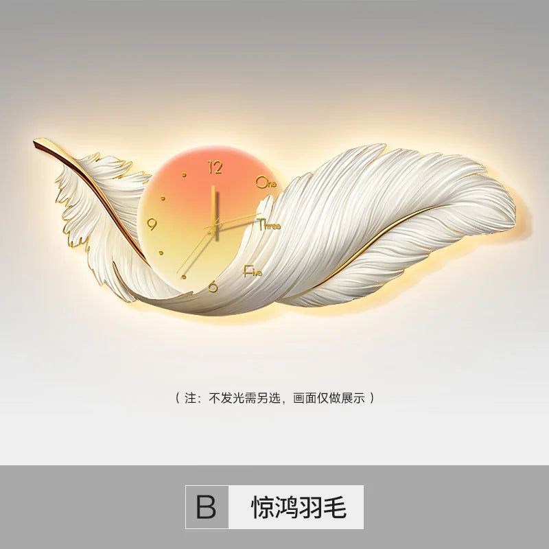 Luxury Living Room Painting Feather Mural with Led Light Painting High-End Sofa Background